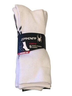 Spyder Men's Crew Socks 5 Pairs Size 6-12 Black White Gray